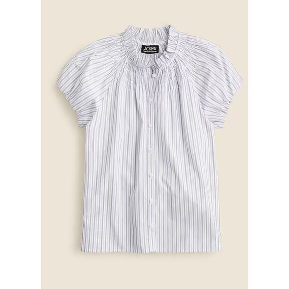 J Crew Striped Smock Neck Poplin Top - S - Picture 1 of 5